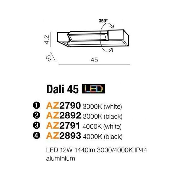Kinkiet Azzardo Lampa ścienna 4000K Dali 45 AZ2893 Azzardo 11262053 5901238428930