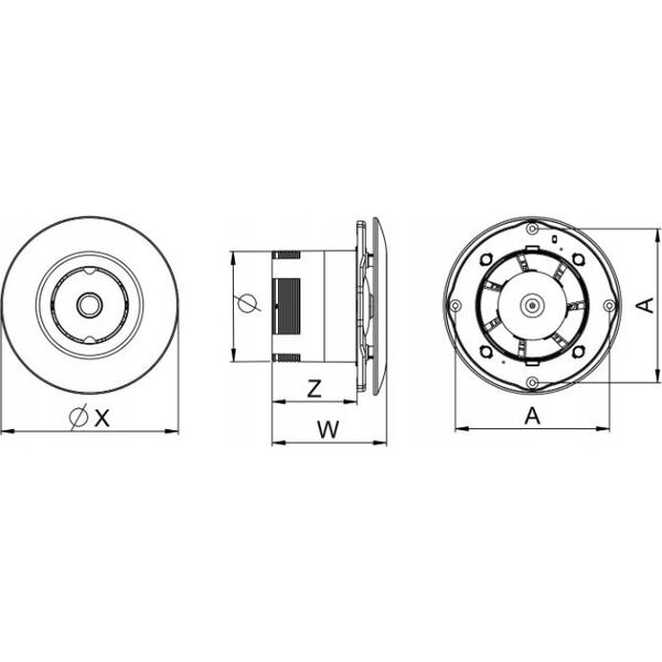 AWENTA Wentylator sufitowy Awenta WXO150H Orbit fi150mm 210m3/h 18W 230V z czujnikiem wilgoci i włącznikiem czasowym biały 11266714 5905033303508