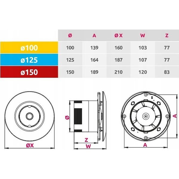 AWENTA Wentylator sufitowy Awenta WXO150H Orbit fi150mm 210m3/h 18W 230V z czujnikiem wilgoci i włącznikiem czasowym biały 11266714 5905033303508