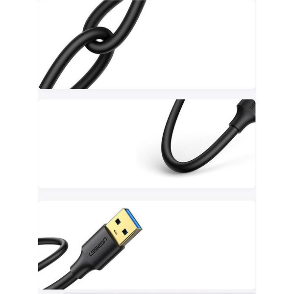 Kabel USB Ugreen USB-A - USB-A 3 m Czarny (90576) 11540342 6957303895762