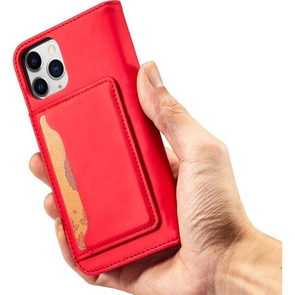 Hurtel Magnet Card Case etui do iPhone 12 Pro pokrowiec portfel na karty kartę podstawka czerwony 11542281 9145576250815
