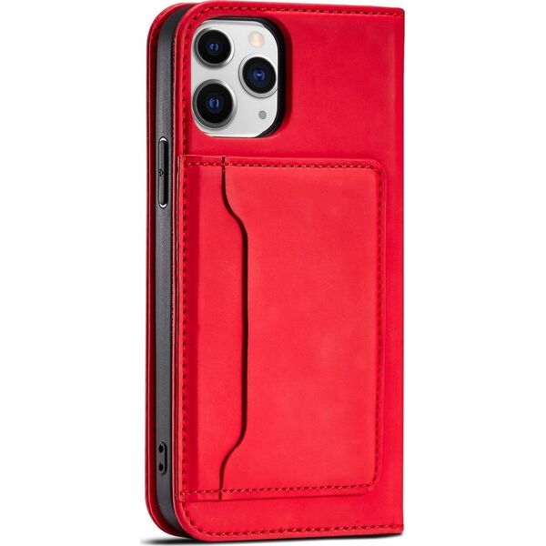 Hurtel Magnet Card Case etui do iPhone 12 Pro pokrowiec portfel na karty kartę podstawka czerwony 11542281 9145576250815