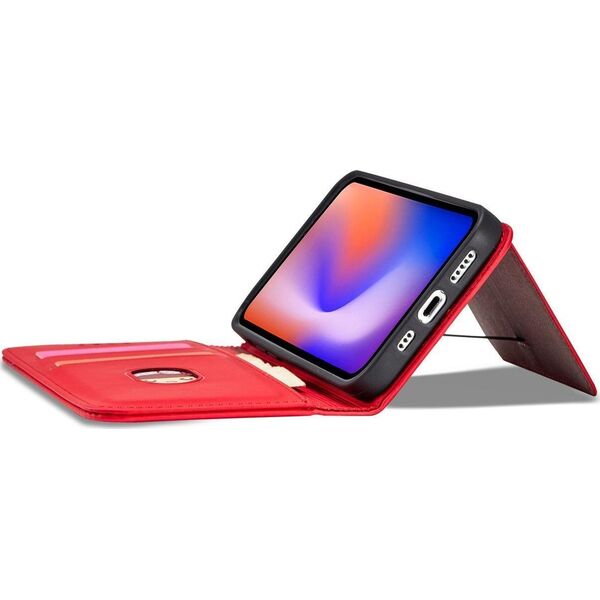 Hurtel Magnet Card Case etui do iPhone 12 Pro pokrowiec portfel na karty kartę podstawka czerwony 11542281 9145576250815