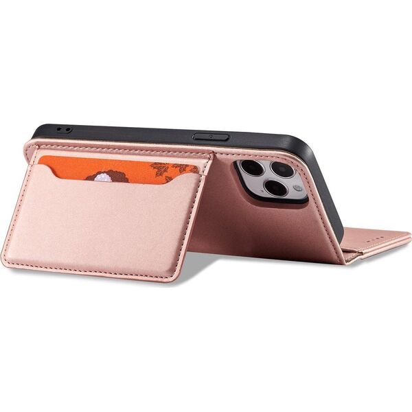 Hurtel Magnet Card Case etui do iPhone 12 Pro pokrowiec portfel na karty kartę podstawka różowy 11542287 9145576250808