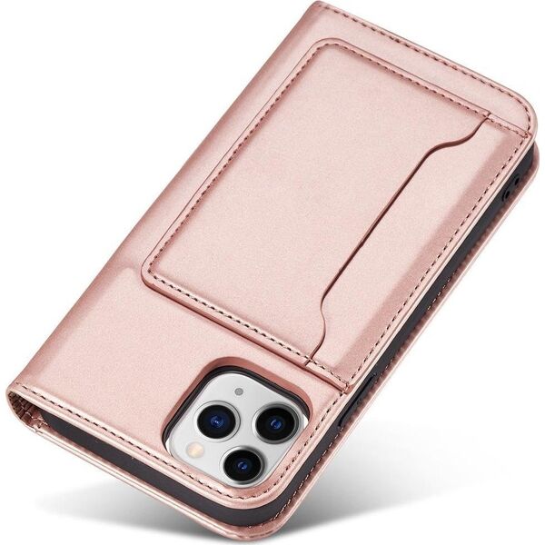 Hurtel Magnet Card Case etui do iPhone 12 Pro pokrowiec portfel na karty kartę podstawka różowy 11542287 9145576250808
