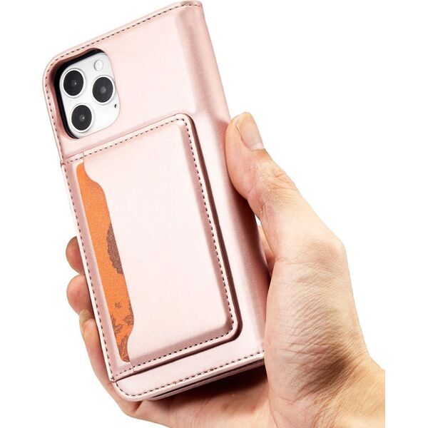 Hurtel Magnet Card Case etui do iPhone 12 Pro pokrowiec portfel na karty kartę podstawka różowy 11542287 9145576250808