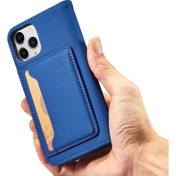 Hurtel Magnet Card Case etui do iPhone 12 Pro Max pokrowiec portfel na karty kartę podstawka niebieski 11542290 9145576250839
