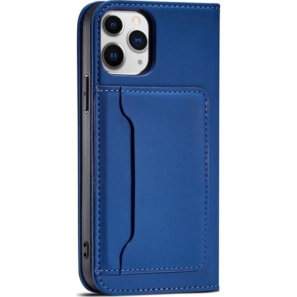 Hurtel Magnet Card Case etui do iPhone 12 Pro Max pokrowiec portfel na karty kartę podstawka niebieski 11542290 9145576250839