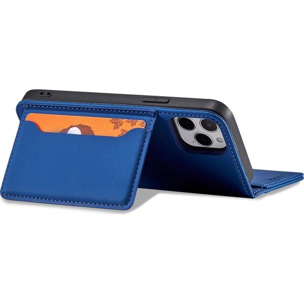 Hurtel Magnet Card Case etui do iPhone 12 Pro Max pokrowiec portfel na karty kartę podstawka niebieski 11542290 9145576250839
