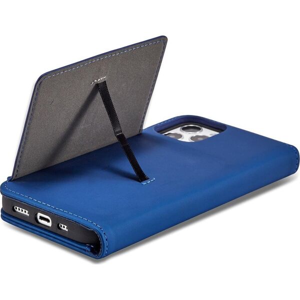 Hurtel Magnet Card Case etui do iPhone 12 Pro Max pokrowiec portfel na karty kartę podstawka niebieski 11542290 9145576250839