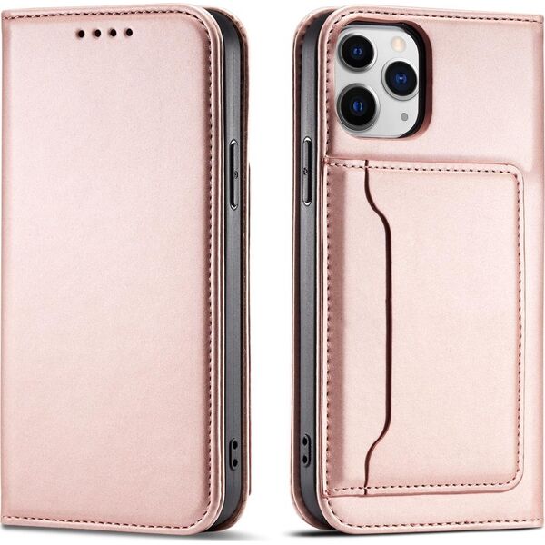 Hurtel Magnet Card Case etui do iPhone 12 Pro Max pokrowiec portfel na karty kartę podstawka różowy 11542291 9145576250846