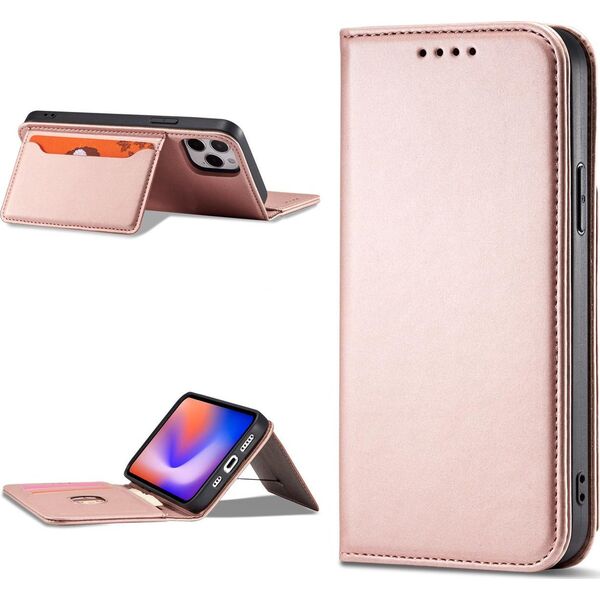 Hurtel Magnet Card Case etui do iPhone 12 Pro Max pokrowiec portfel na karty kartę podstawka różowy 11542291 9145576250846
