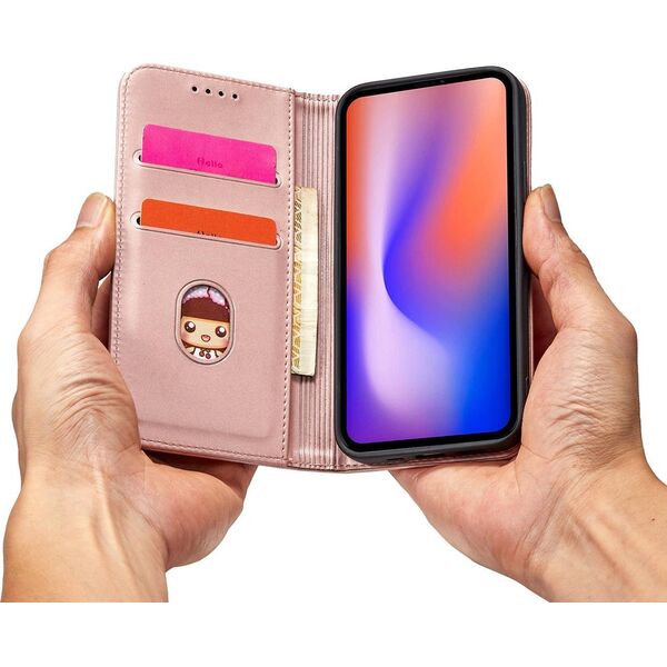 Hurtel Magnet Card Case etui do iPhone 12 Pro Max pokrowiec portfel na karty kartę podstawka różowy 11542291 9145576250846
