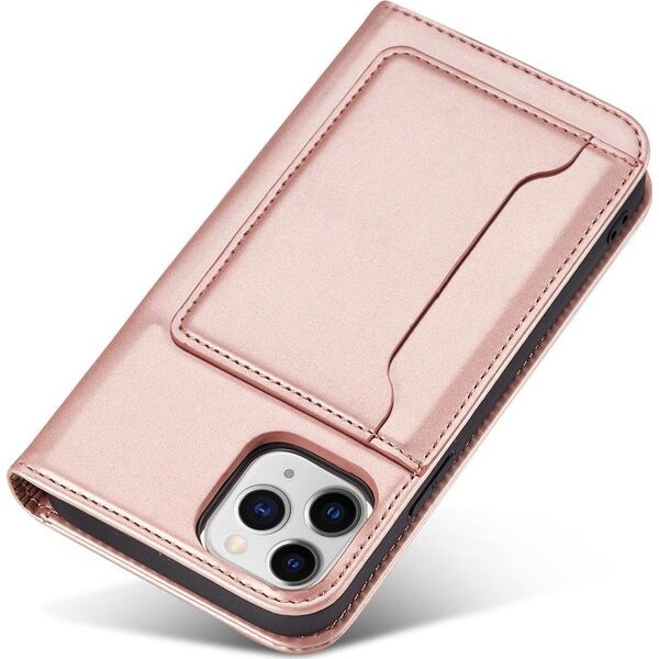 Hurtel Magnet Card Case etui do iPhone 12 Pro Max pokrowiec portfel na karty kartę podstawka różowy 11542291 9145576250846