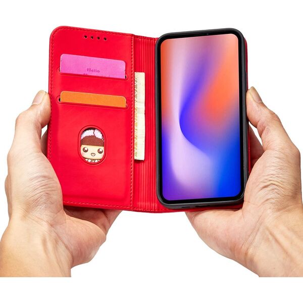 Hurtel Magnet Card Case etui do iPhone 12 Pro Max pokrowiec portfel na karty kartę podstawka czerwony 11542292 9145576250853