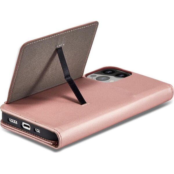Hurtel Magnet Card Case etui do iPhone 13 Pro Max pokrowiec portfel na karty kartę podstawka różowy 11542296 9145576251003