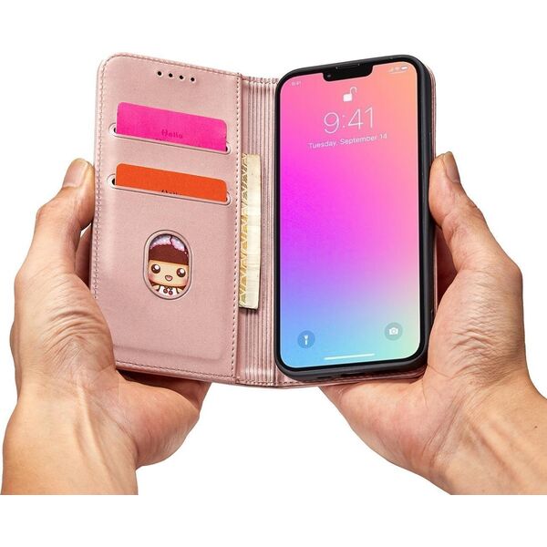 Hurtel Magnet Card Case etui do iPhone 13 Pro Max pokrowiec portfel na karty kartę podstawka różowy 11542296 9145576251003