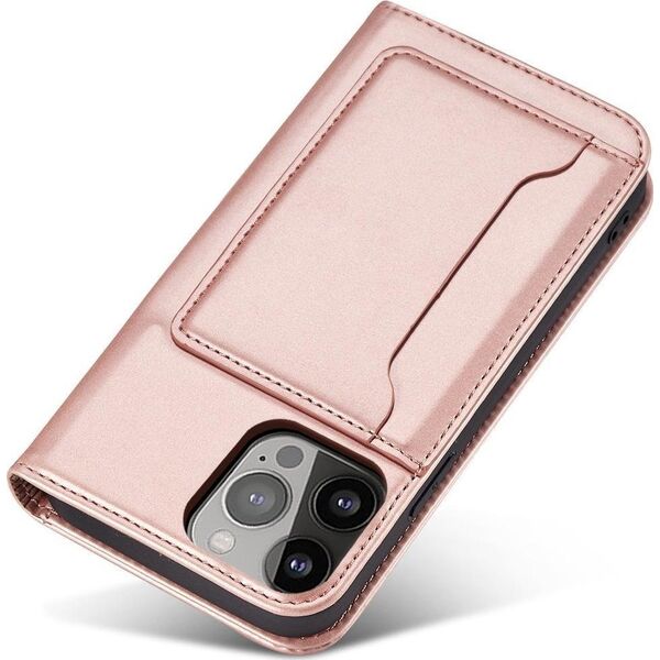 Hurtel Magnet Card Case etui do iPhone 13 Pro Max pokrowiec portfel na karty kartę podstawka różowy 11542296 9145576251003