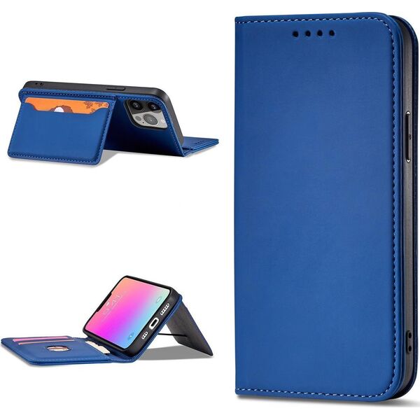 Hurtel Magnet Card Case etui do iPhone 13 Pro pokrowiec portfel na karty kartę podstawka niebieski 11542302 9145576250952