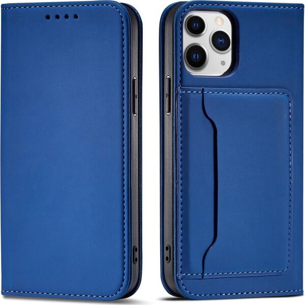 Hurtel Magnet Card Case etui do iPhone 12 Pro pokrowiec portfel na karty kartę podstawka niebieski 11542306 9145576250792