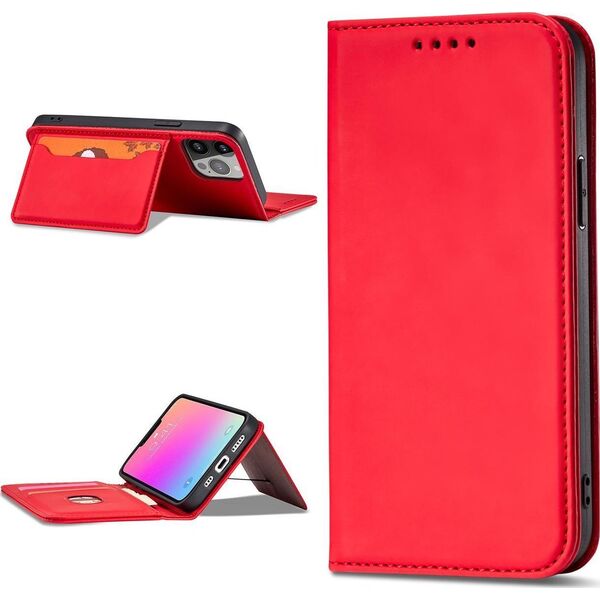 Hurtel Magnet Card Case etui do iPhone 13 Pro pokrowiec portfel na karty kartę podstawka czerwony 11542307 9145576250976