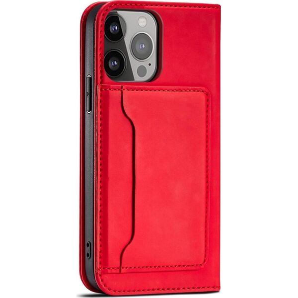 Hurtel Magnet Card Case etui do iPhone 13 Pro pokrowiec portfel na karty kartę podstawka czerwony 11542307 9145576250976