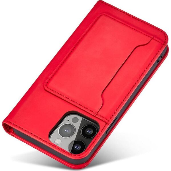 Hurtel Magnet Card Case etui do iPhone 13 Pro pokrowiec portfel na karty kartę podstawka czerwony 11542307 9145576250976