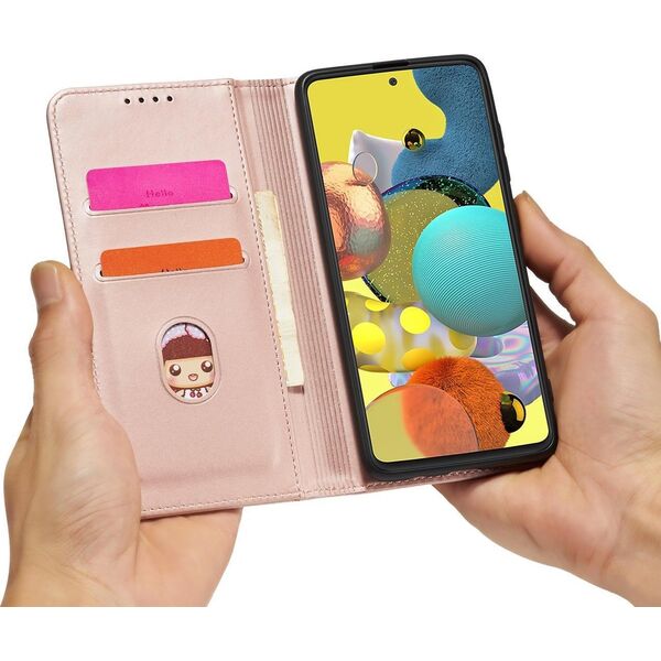 Hurtel Magnet Card Case etui do Samsung Galaxy A12 5G pokrowiec portfel na karty kartę podstawka różowy 11542311 9145576251041