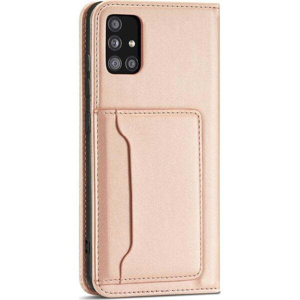 Hurtel Magnet Card Case etui do Samsung Galaxy A12 5G pokrowiec portfel na karty kartę podstawka różowy 11542311 9145576251041