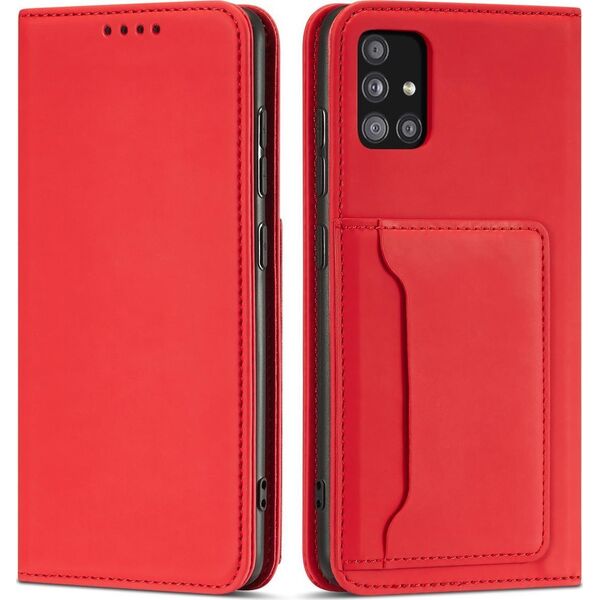 Hurtel Magnet Card Case etui do Samsung Galaxy A13 5G pokrowiec portfel na karty kartę podstawka czerwony 11542320 9145576251133