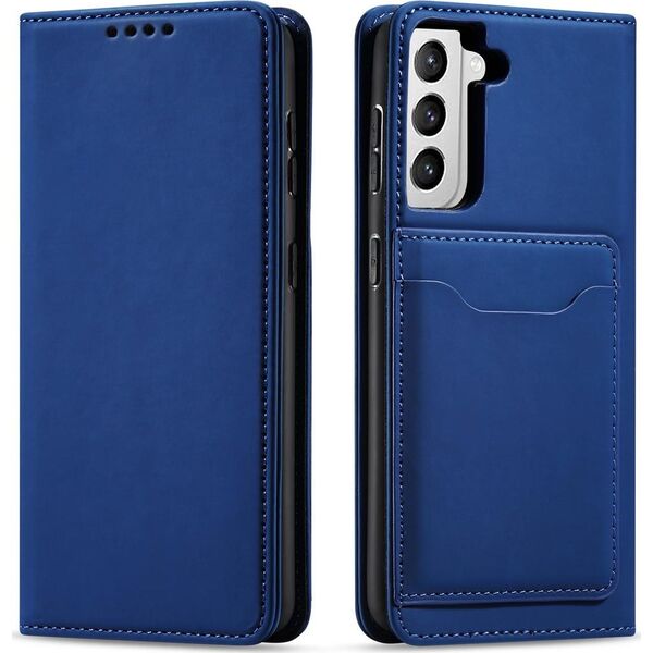 Hurtel Magnet Card Case etui do Samsung Galaxy S22+ (S22 Plus) pokrowiec portfel na karty kartę podstawka niebieski 11542329 9145576251317