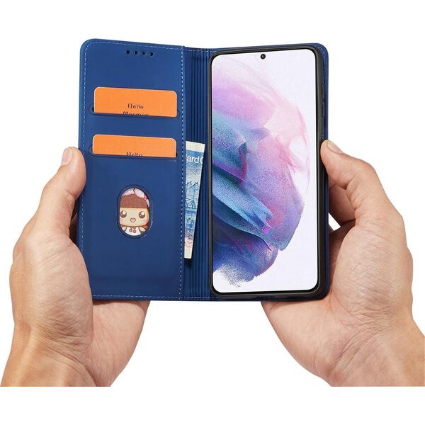 Hurtel Magnet Card Case etui do Samsung Galaxy S22+ (S22 Plus) pokrowiec portfel na karty kartę podstawka niebieski 11542329 9145576251317