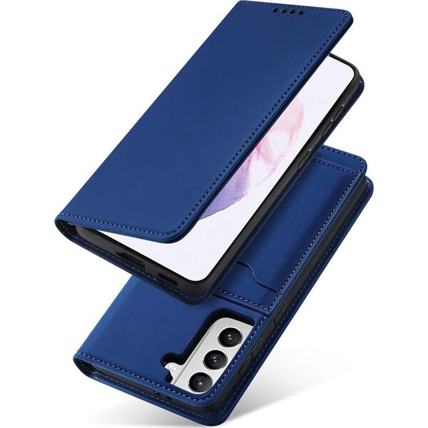 Hurtel Magnet Card Case etui do Samsung Galaxy S22+ (S22 Plus) pokrowiec portfel na karty kartę podstawka niebieski 11542329 9145576251317