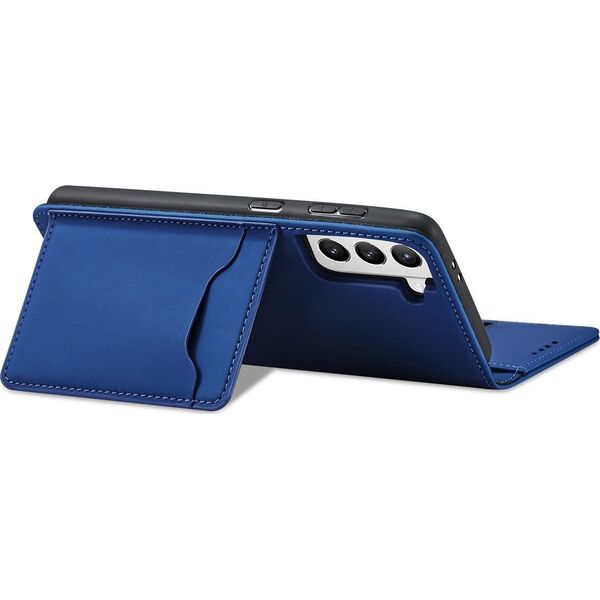 Hurtel Magnet Card Case etui do Samsung Galaxy S22+ (S22 Plus) pokrowiec portfel na karty kartę podstawka niebieski 11542329 9145576251317