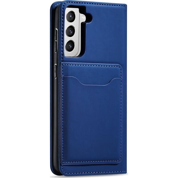 Hurtel Magnet Card Case etui do Samsung Galaxy S22+ (S22 Plus) pokrowiec portfel na karty kartę podstawka niebieski 11542329 9145576251317