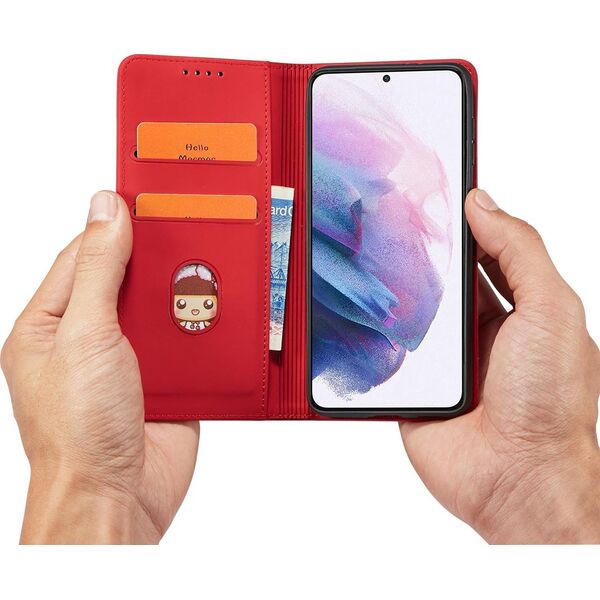 Hurtel Magnet Card Case etui do Samsung Galaxy S22+ (S22 Plus) pokrowiec portfel na karty kartę podstawka czerwony 11542330 9145576251331