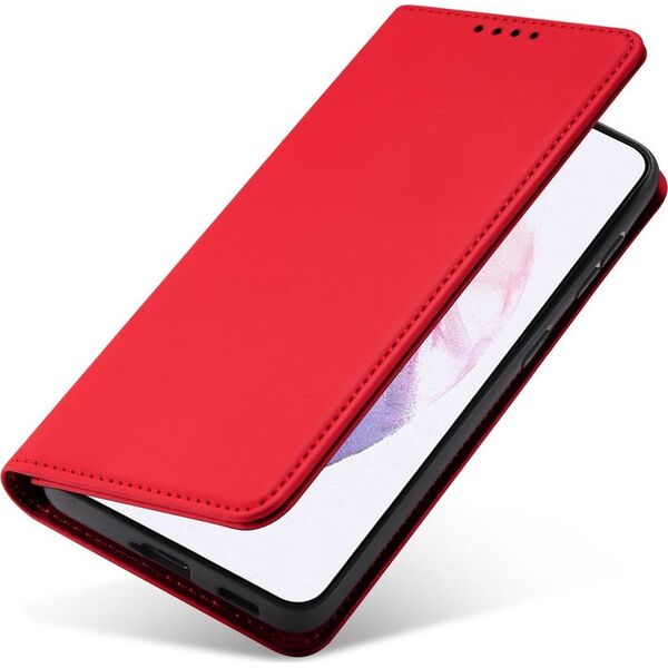 Hurtel Magnet Card Case etui do Samsung Galaxy S22+ (S22 Plus) pokrowiec portfel na karty kartę podstawka czerwony 11542330 9145576251331