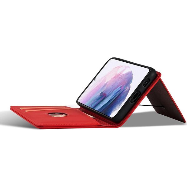 Hurtel Magnet Card Case etui do Samsung Galaxy S22+ (S22 Plus) pokrowiec portfel na karty kartę podstawka czerwony 11542330 9145576251331