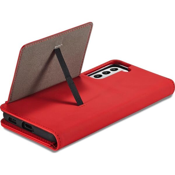 Hurtel Magnet Card Case etui do Samsung Galaxy S22+ (S22 Plus) pokrowiec portfel na karty kartę podstawka czerwony 11542330 9145576251331