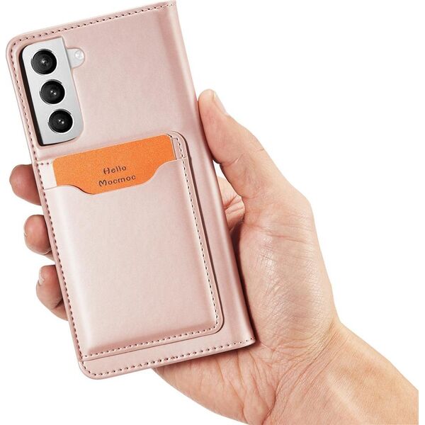 Hurtel Magnet Card Case etui do Samsung Galaxy S22+ (S22 Plus) pokrowiec portfel na karty kartę podstawka różowy 11542332 9145576251324