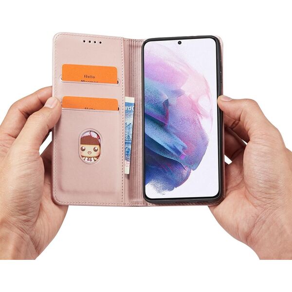 Hurtel Magnet Card Case etui do Samsung Galaxy S22+ (S22 Plus) pokrowiec portfel na karty kartę podstawka różowy 11542332 9145576251324