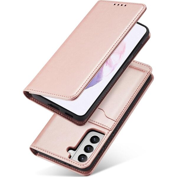 Hurtel Magnet Card Case etui do Samsung Galaxy S22+ (S22 Plus) pokrowiec portfel na karty kartę podstawka różowy 11542332 9145576251324