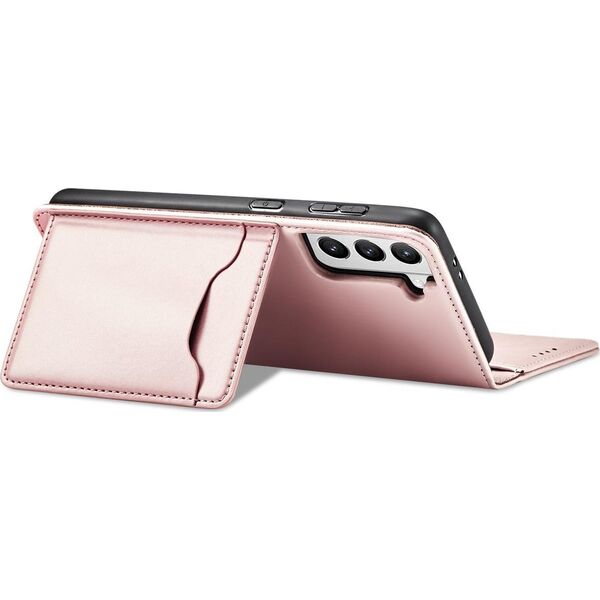 Hurtel Magnet Card Case etui do Samsung Galaxy S22+ (S22 Plus) pokrowiec portfel na karty kartę podstawka różowy 11542332 9145576251324