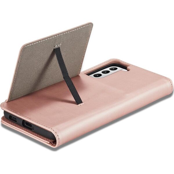 Hurtel Magnet Card Case etui do Samsung Galaxy S22+ (S22 Plus) pokrowiec portfel na karty kartę podstawka różowy 11542332 9145576251324