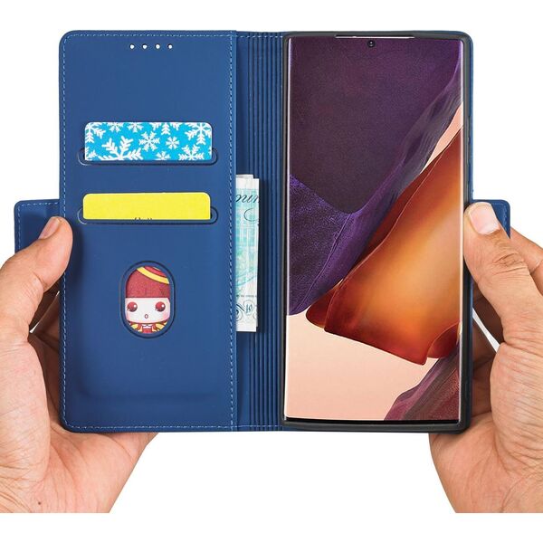 Hurtel Magnet Card Case etui do Samsung Galaxy S22 Ultra pokrowiec portfel na karty kartę podstawka niebieski 11542336 9145576251355