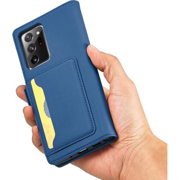 Hurtel Magnet Card Case etui do Samsung Galaxy S22 Ultra pokrowiec portfel na karty kartę podstawka niebieski 11542336 9145576251355