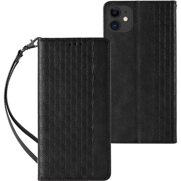 Hurtel Magnet Strap Case etui do iPhone 12 pokrowiec portfel + mini smycz zawieszka czarny 11542338 9145576250068
