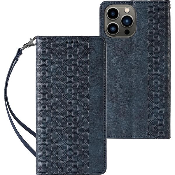 Hurtel Magnet Strap Case etui do iPhone 13 Pro Max pokrowiec portfel + mini smycz zawieszka niebieski 11542363 9145576250310