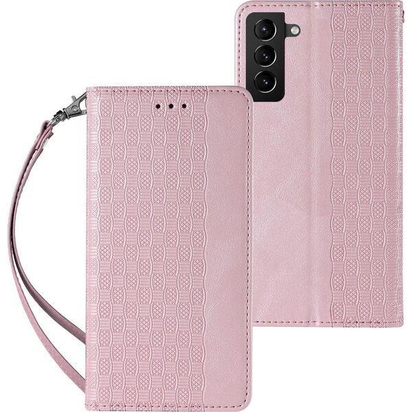 Hurtel Magnet Strap Case etui do Samsung Galaxy S22+ (S22 Plus) pokrowiec portfel + mini smycz zawieszka różowy 11542396 9145576250648