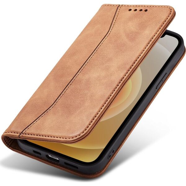 Hurtel Magnet Fancy Case etui do iPhone 12 Pro Max pokrowiec portfel na karty kartę podstawka brązowy 11542412 9145576249482